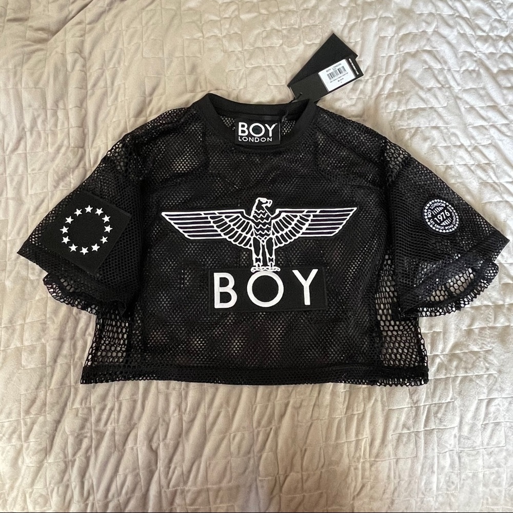 Boy London- mesh short sleeve jersey crop top
